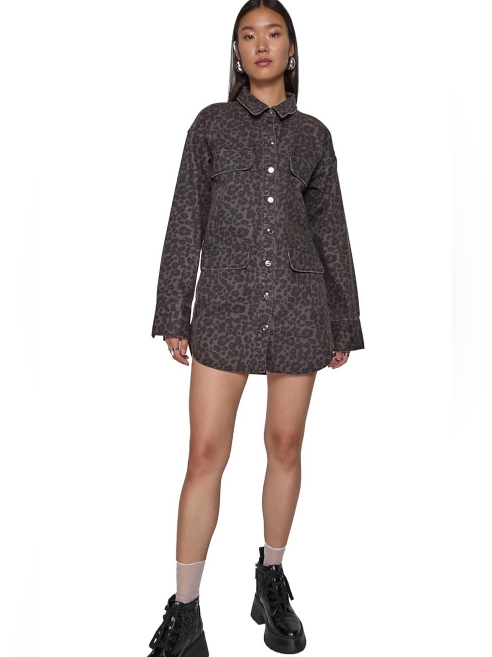 Rebecca Minkoff Grey Leopard Utility Alfie Shirt Dress